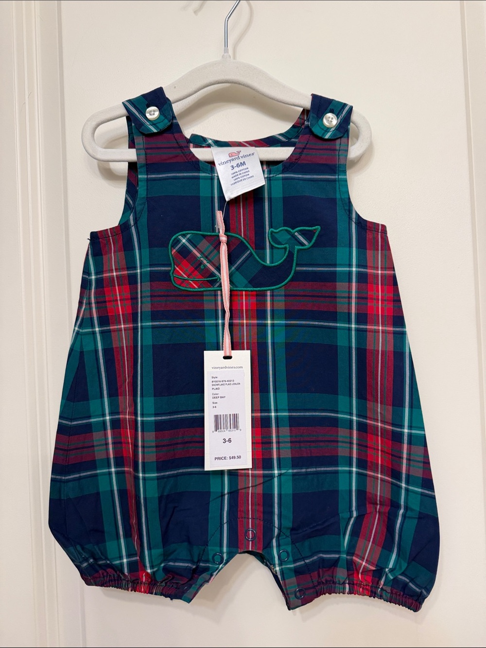 Vineyard Vines Navy Plaid Whale Romper